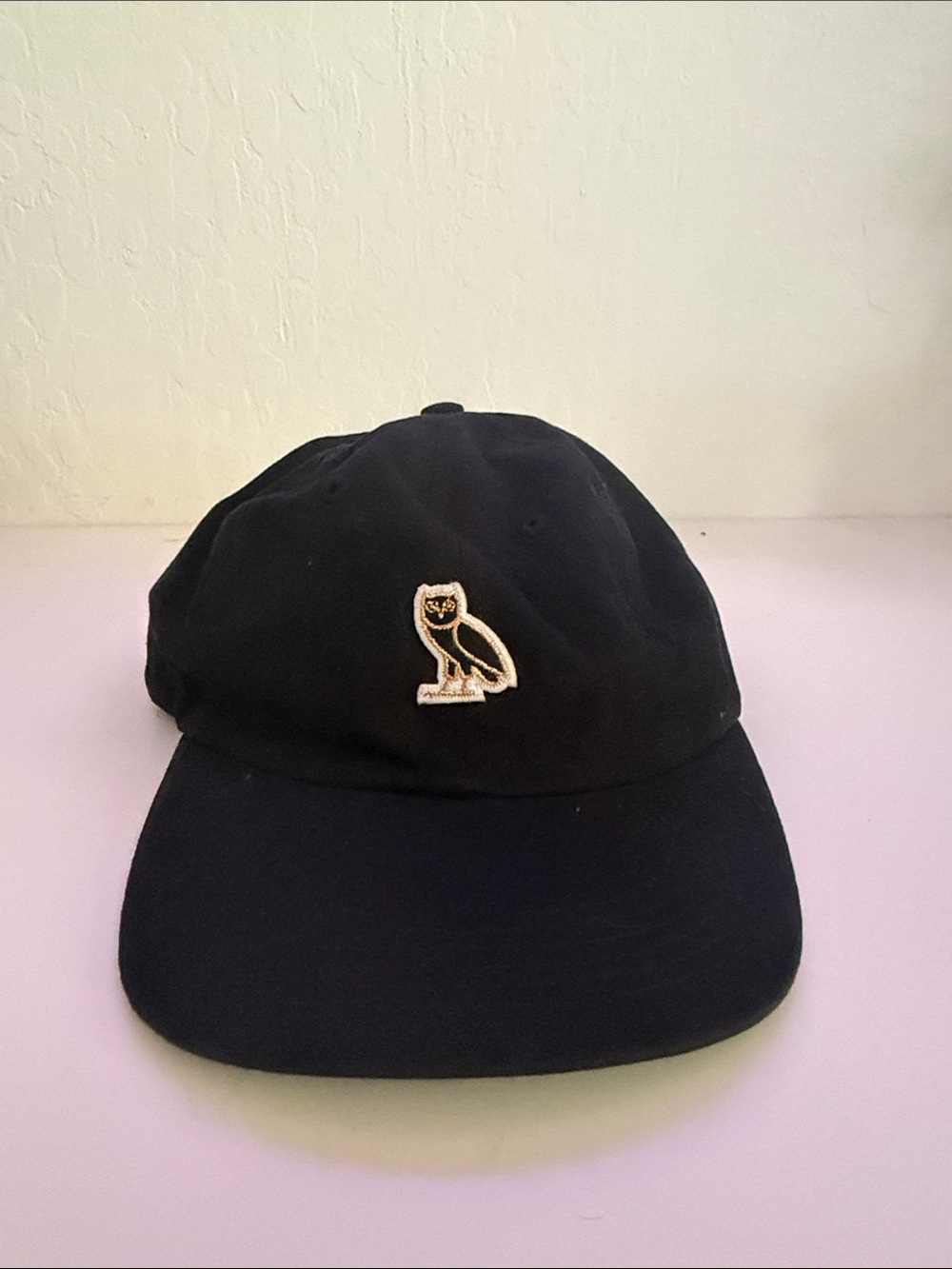 Black Cat Cap with Embroidered Owl Accent -